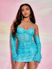Figurbetontes Kleid mit Rüschen, Kreuzgurt auf Rücken, Volant Ärmeln, Mesh